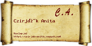 Czirják Anita névjegykártya